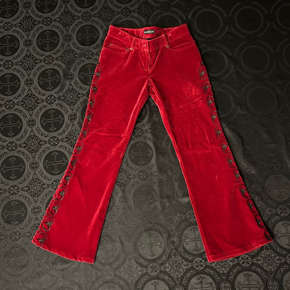 vintage y2k bebe low rise gothic red bootcut flare pants